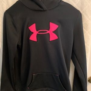 Under Armor Girl's black with pink hooded jacket YXL